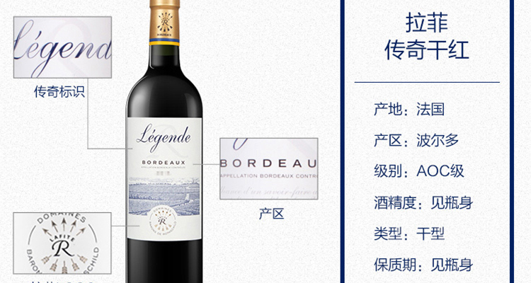 【紅酒禮盒】法國紅酒拉菲傳奇波爾多法定產區紅葡萄酒750ml